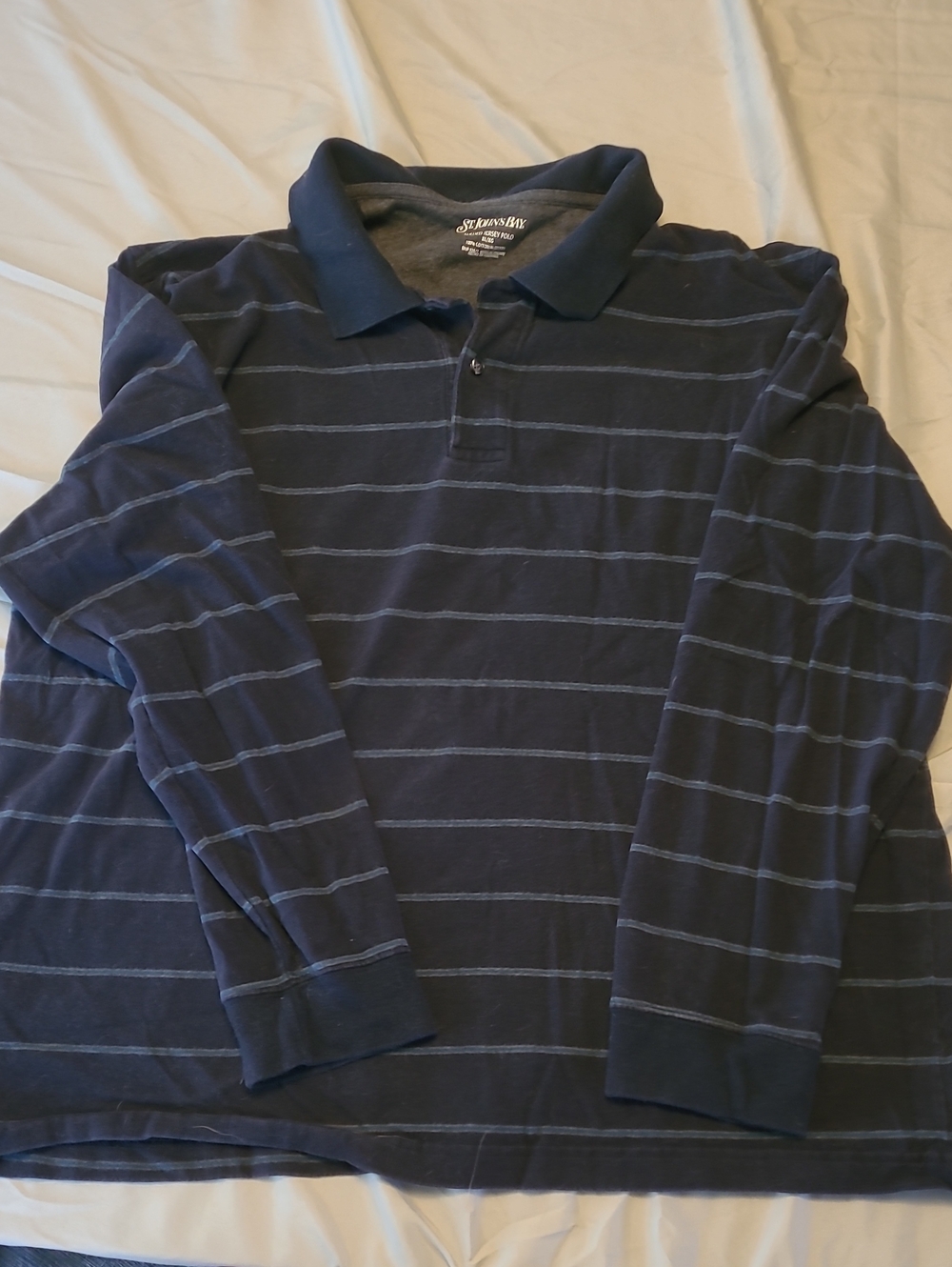 St. John's Bay Navy Striped Long Sleeve Polo Shirt